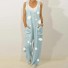 Damen-Overall mit Gänseblümchen-Print hellblau