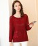 Damen-Strickpullover mit Blume weinrot