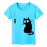 Damen-T-Shirt mit Katzenaufdruck B386 blau