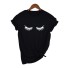 Damen-T-Shirt mit Wimpernaufdruck schwarz