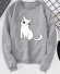 Damenpullover mit Katzenprint grau