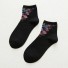 Damensocken mit Blumen schwarz