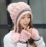 Damska czapka zimowa z rękawiczkami różowy