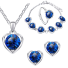 Dámska darčeková sada 4 ks náhrdelník, náušnice, náramok a prstienok v tvare srdiečka modrá