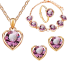 Dámská dárková sada 4 ks náhrdelník, náušnice, náramek a prstýnek ve tvaru srdíčka růžová