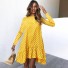 Damska jesienna sukienka w groszki żółty