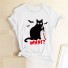 Damska koszulka z nadrukiem czarnego kota biały