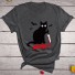 Damska koszulka z nadrukiem czarnego kota ciemnoszary