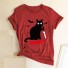 Damska koszulka z nadrukiem czarnego kota czerwony