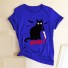 Damska koszulka z nadrukiem czarnego kota niebieski