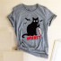 Damska koszulka z nadrukiem czarnego kota szary