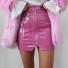 Dámska kožená mini sukňa s vreckami A1134 ružová