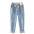 Dámske džínsy s gumou v páse A175 svetlo modrá