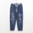 Dámske džínsy s gumou v páse nadmerné veľkosti tmavo modrá