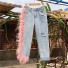 Dámske džínsy s ružovými strapcami 1
