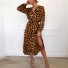 Dámské leopardí šaty s dlouhým rukávem hnědá