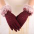 Damskie zimowe rękawiczki z futrem ciemnoczerwony