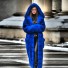 Dámsky dlhý kabát z umelej kožušiny P2179 modrá