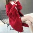 Dámsky dlhý pletený sveter s gombíkmi červená