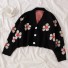 Dámsky krátky sveter s kvetinami čierna