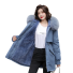 Dámský zimní kabát s chlupatou kapucí modrá