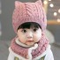 Dětská pletená čepice a nákrčník s oušky růžová