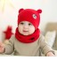 Dětská pletená čepice s ušima + nákrčník J2460 červená