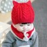 Detská pletená čiapka a nákrčník s uškami červená