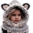 Dětská zimní čepice se šálou kočka šedá