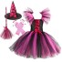 Dívčí kostým čarodějnice s kloboukem a doplňky Halloweenský kostým Čarodějnický kostým pro dívky Kostým na karneval růžová
