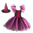 Dívčí kostým čarodějnice s kloboukem Halloweenský kostým Čarodějnický kostým pro dívky Kostým na karneval růžová
