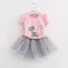 Dívčí set - Tričko s kočkou a hvězdami a sukně J1274 růžová