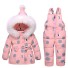 Dívčí zimní set s puntíky - Bunda a kalhoty J2505 růžová