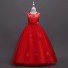 Dlhé dievčenské šaty s kvetinami a mašľou J2901 červená