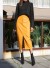 Długa skórzana spódnica damska z rozcięciem żółty