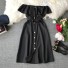 Egyszínű ruha fodros fekete