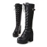 Elegante Stiefel mit Absatz und Schnürung J1296 schwarz