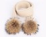 Gestrickter Winterschal für Kinder mit Pompons J3133 beige