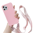 Husa din silicon mat cu curea pentru iPhone 15 Pro Max roz