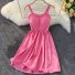 Jednobarevné mini šaty na ramínka růžová