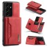 Kožený ochranný kryt s magnetickým pouzdrem na karty pro Samsung Galaxy S22 Ultra červená