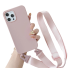 Matné silikonové pouzdro s popruhem pro iPhone 15 Pro světle růžová