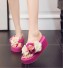 Női platform flip-flop papucs virágokkal sötét rózsaszín