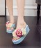 Női platform flip-flop papucs virágokkal világoskék
