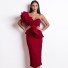 Rochie de damă cu volane A2809 burgundy