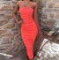 Rochie midi stretch pe umerase coral