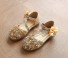 Sandale de fată cu fundă aur