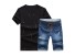 Set de agrement pentru bărbați - Tricou și pantaloni scurți albastru închis J2236 negru