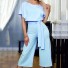 Sommerlicher Dreiviertel-Overall für Damen hellblau