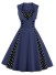 Sukienka damska w stylu vintage z kropkami ciemnoniebieski